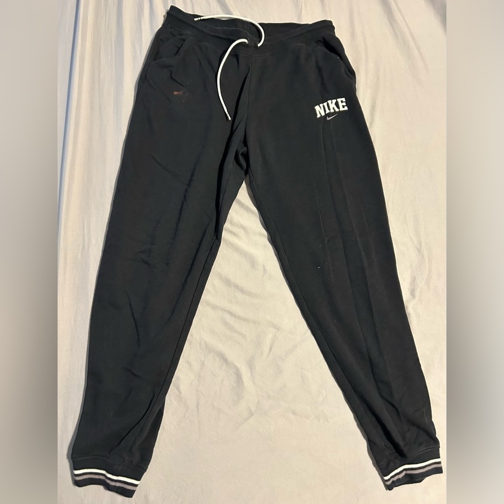Nike Black Kids Sweatpants with White Logo- size s/m